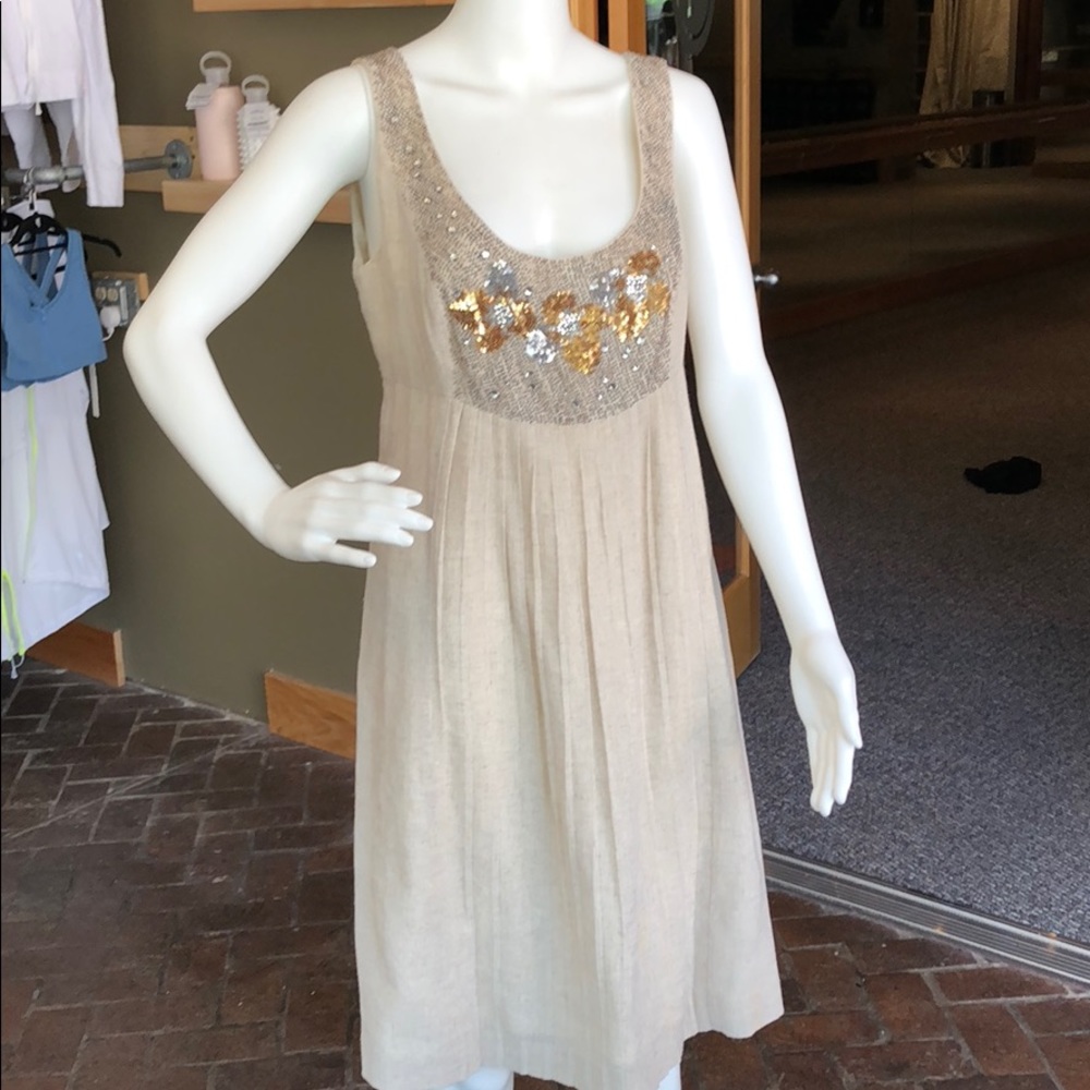 Tory Burch Khaki Linen Knee-length Dress w Beads